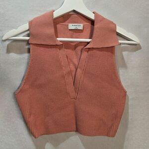 Babaton Aritzia Grapefruit Sculpt Knit Polo Collared Crop Top Like New